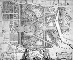 Mapa del palacio real y los jardines de Kensington, Londres, 1736